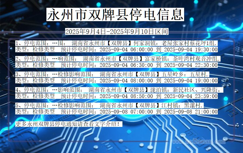 湖南省永州双牌停电通知