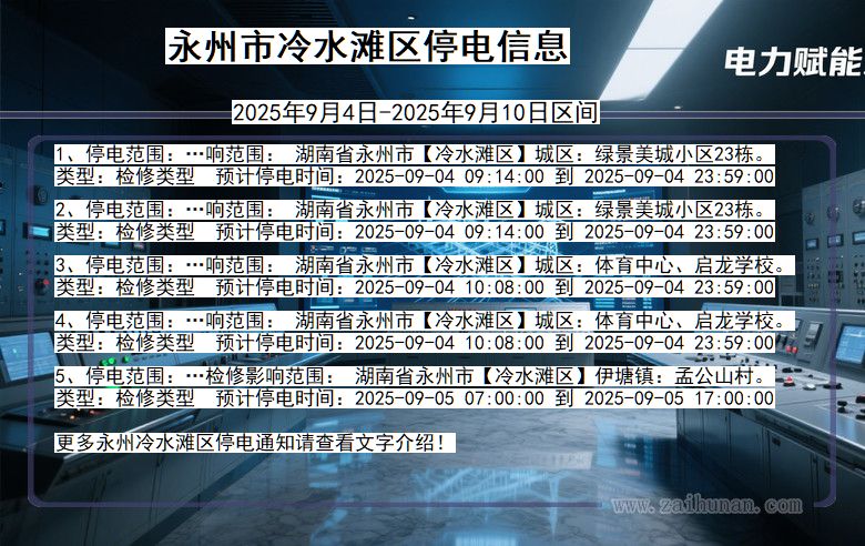 湖南省永州冷水滩停电通知