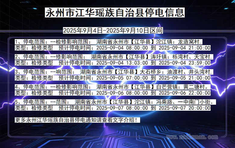 湖南省永州江华瑶族自治停电通知