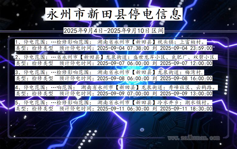 湖南省永州新田停电通知