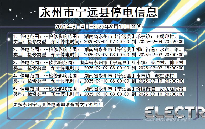 湖南省永州宁远停电通知