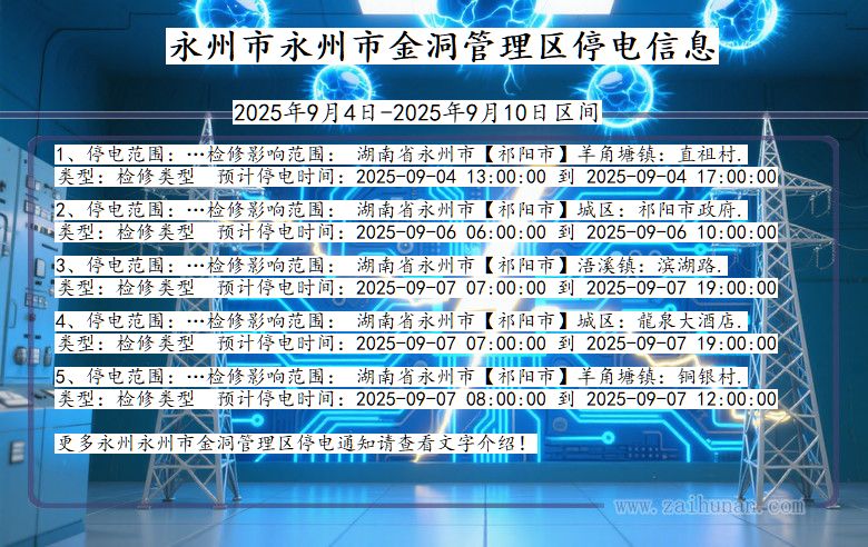 湖南省永州永州市金洞管理停电通知
