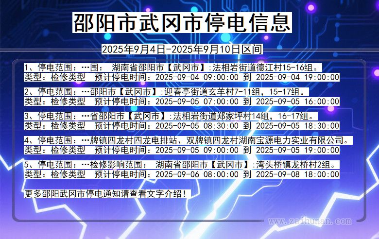 湖南省邵阳武冈停电通知