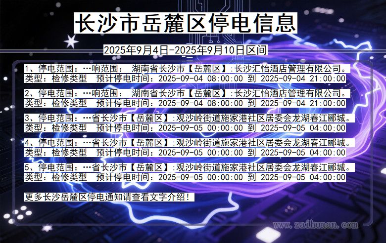 湖南省长沙岳麓停电通知