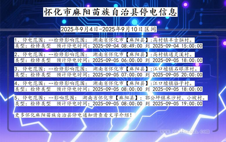 湖南省怀化麻阳苗族自治停电通知