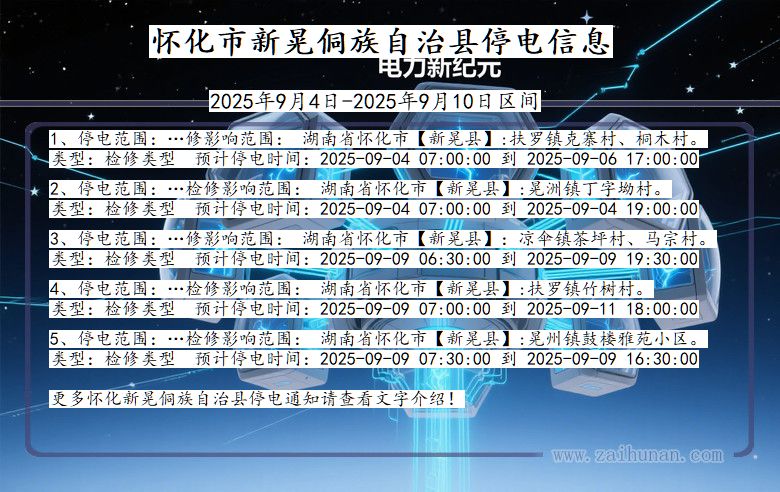 湖南省怀化新晃侗族自治停电通知