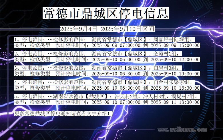湖南省常德鼎城停电通知
