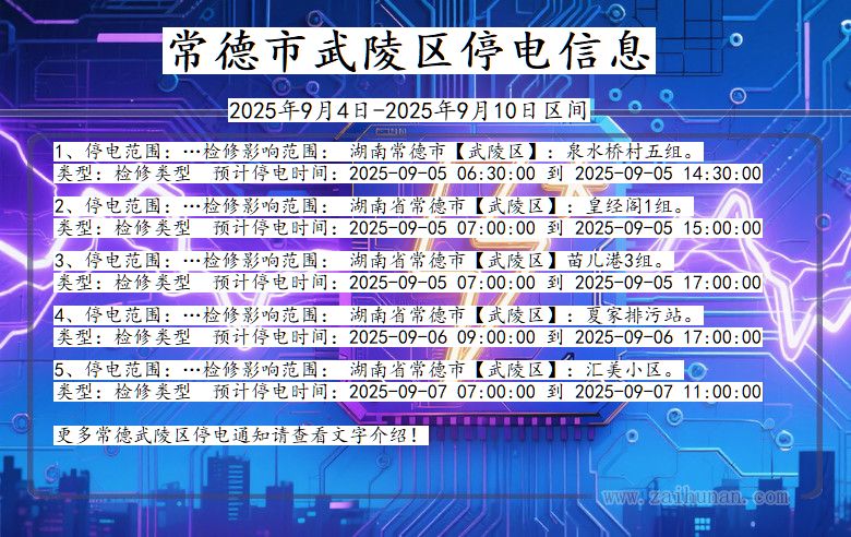 湖南省常德武陵停电通知