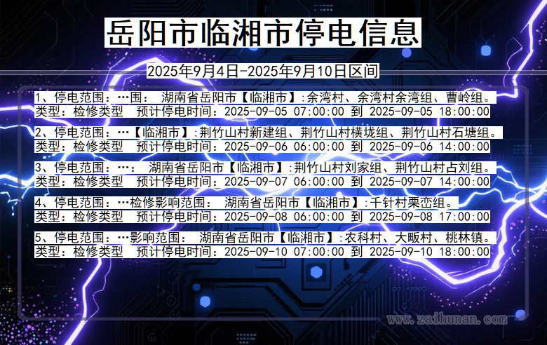 湖南省岳阳临湘停电通知