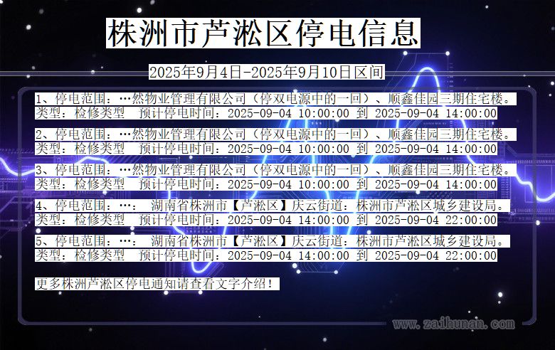 湖南省株洲芦淞停电通知