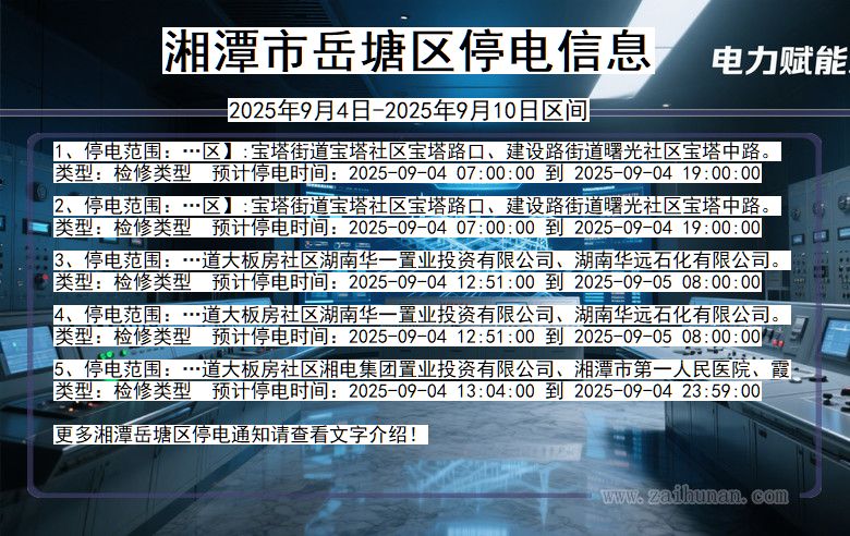 湖南省湘潭岳塘停电通知