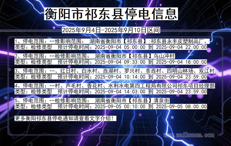 湖南省衡阳祁东停电通知