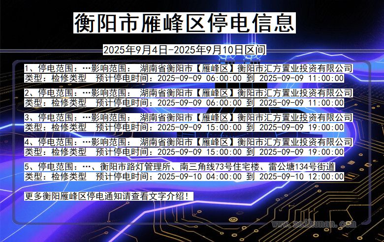 湖南省衡阳雁峰停电通知