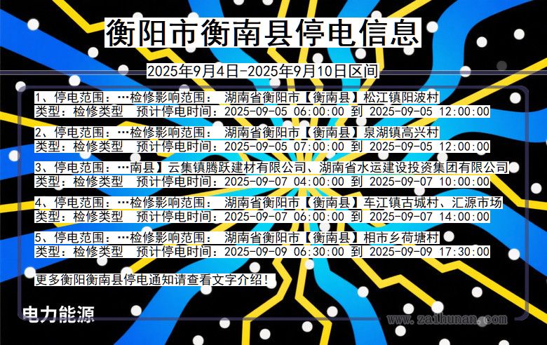 湖南省衡阳衡南停电通知