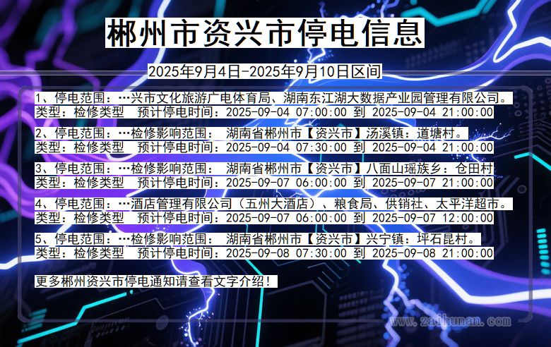 湖南省郴州资兴停电通知