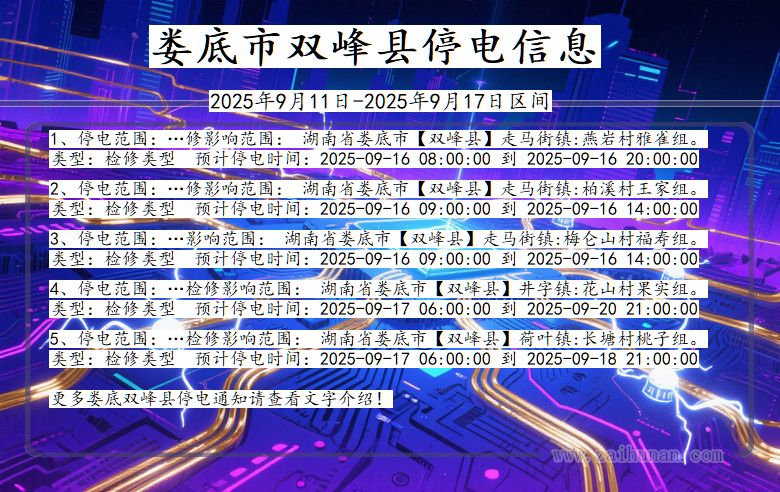 湖南省娄底双峰停电通知