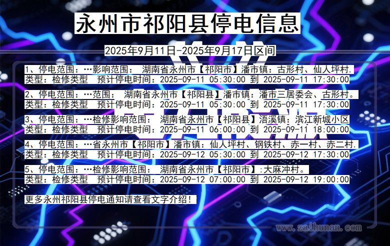 湖南省永州祁阳停电通知