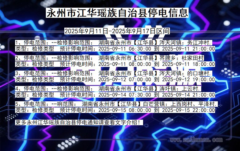 永州江华瑶族自治停电通知 湖南省永州江华瑶族自治停电通知