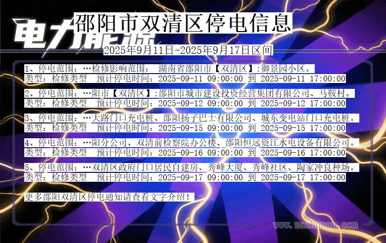 湖南省邵阳双清停电通知