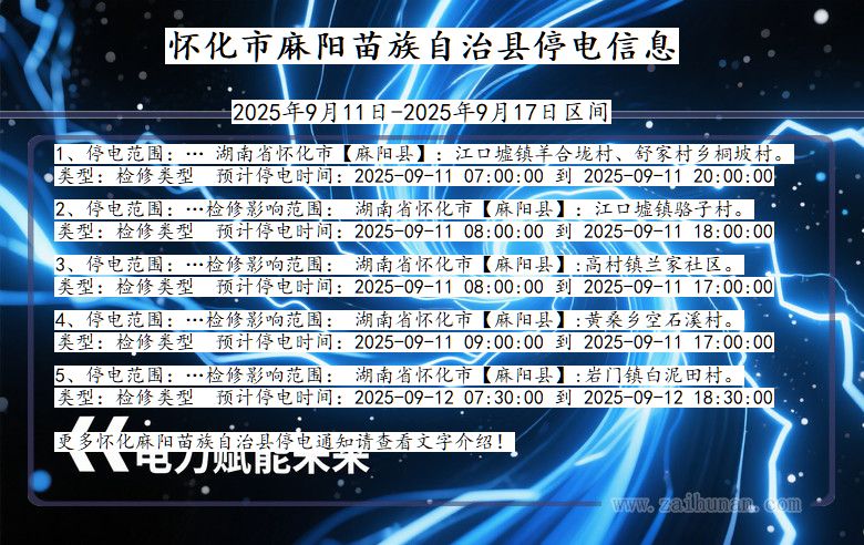 湖南省怀化麻阳苗族自治停电通知