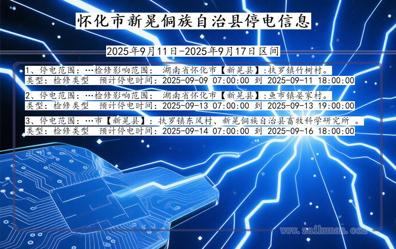 湖南省怀化新晃侗族自治停电通知