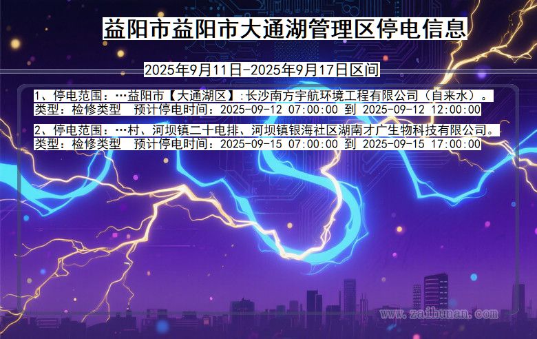 益阳益阳市大通湖管理停电通知 湖南省益阳益阳市大通湖管理停电通知