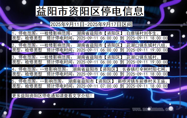 湖南省益阳资阳停电通知