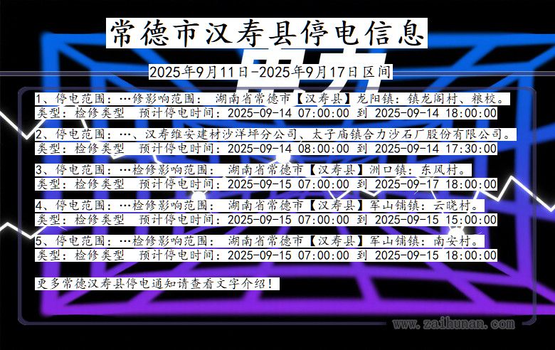 湖南省常德汉寿停电通知