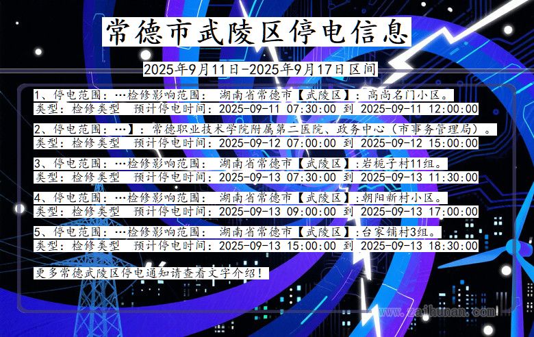 湖南省常德武陵停电通知