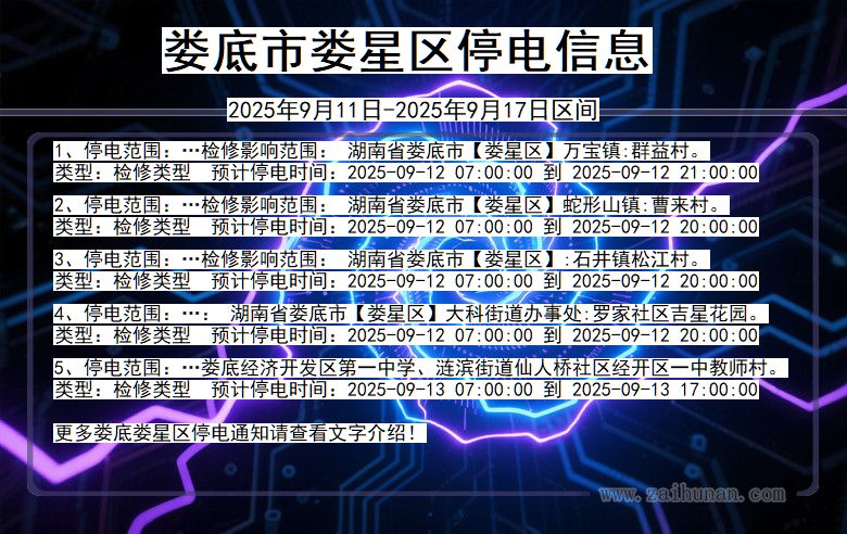 湖南省娄底娄星停电通知