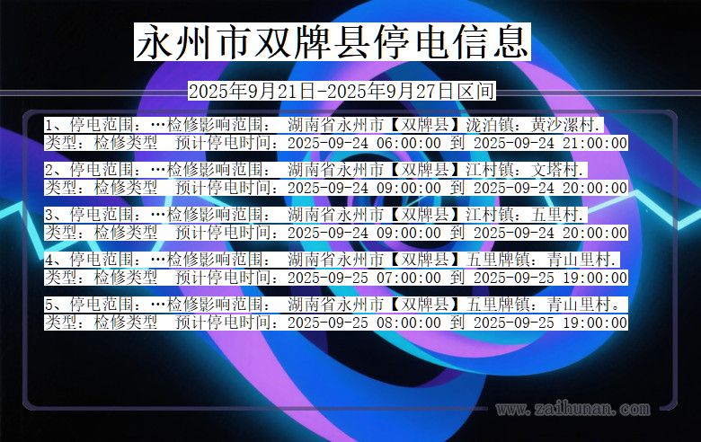 永州双牌停电通知 湖南省永州双牌停电通知
