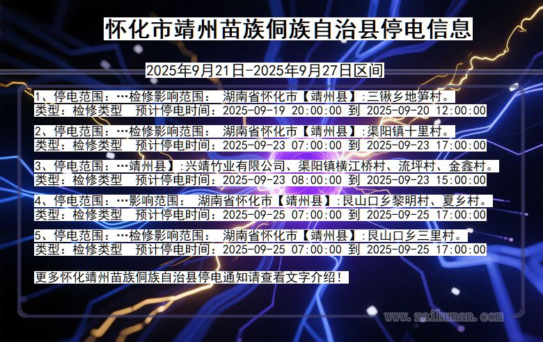 怀化靖州苗族侗族自治停电通知 湖南省怀化靖州苗族侗族自治停电通知