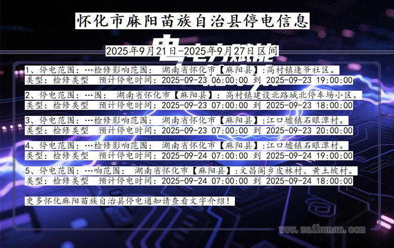 怀化麻阳苗族自治停电通知 湖南省怀化麻阳苗族自治停电通知