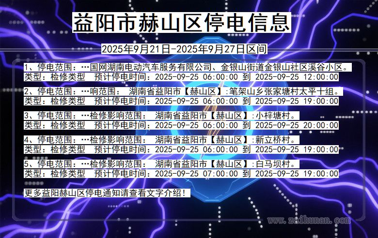 湖南省益阳赫山停电通知