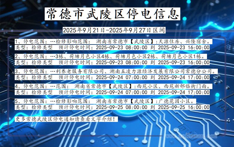 常德武陵停电通知 湖南省常德武陵停电通知
