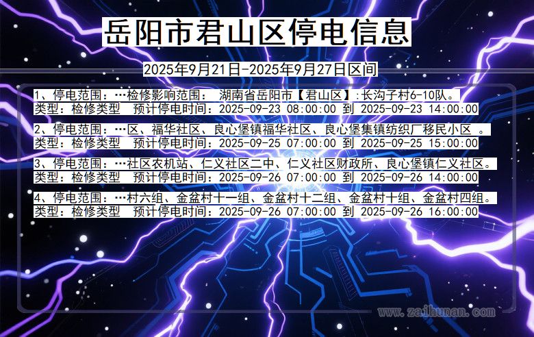 岳阳君山停电通知 湖南省岳阳君山停电通知