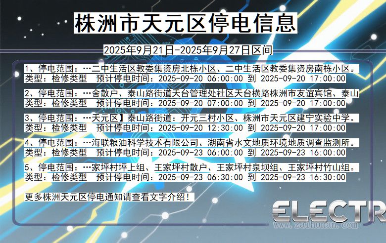 湖南省株洲天元停电通知
