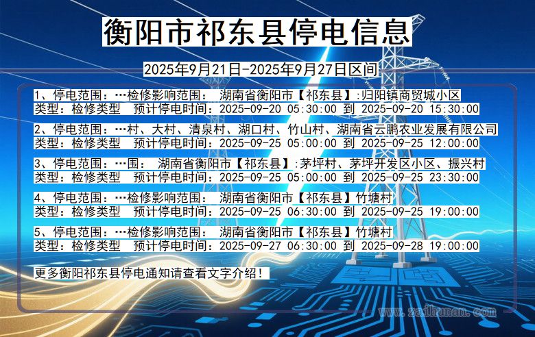 衡阳祁东停电通知 湖南省衡阳祁东停电通知