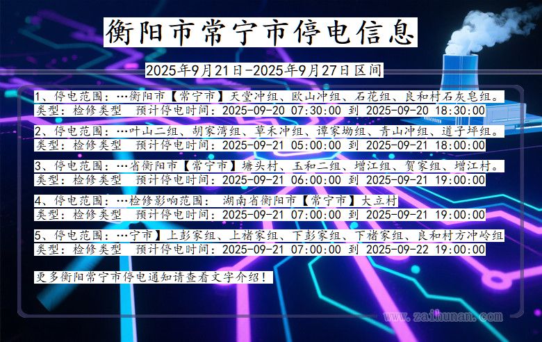 湖南省衡阳常宁停电通知