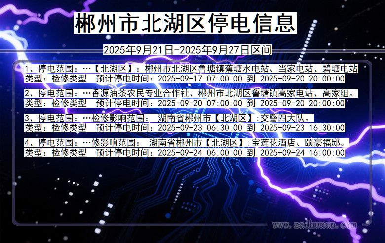 郴州北湖停电通知 湖南省郴州北湖停电通知