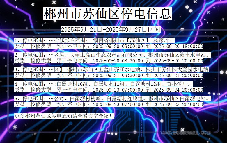 湖南省郴州苏仙停电通知
