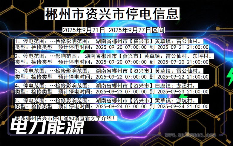 郴州资兴停电通知 湖南省郴州资兴停电通知