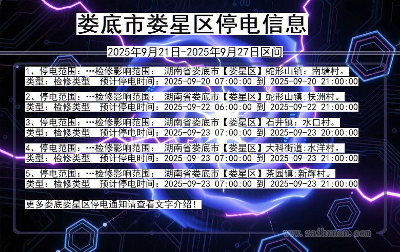 湖南省娄底娄星停电通知
