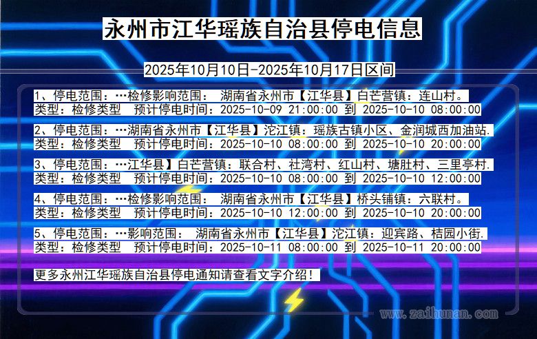 永州江华瑶族自治停电通知 湖南省永州江华瑶族自治停电通知