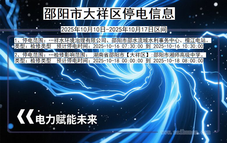 湖南省邵阳大祥停电通知