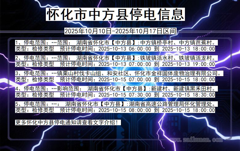 湖南省怀化中方停电通知