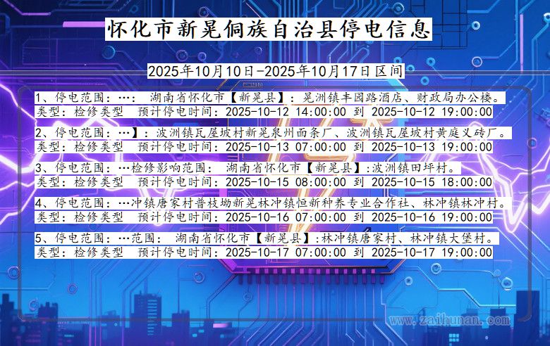 湖南省怀化新晃侗族自治停电通知