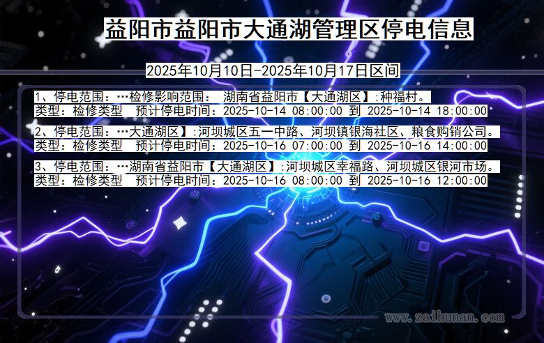 湖南省益阳益阳市大通湖管理停电通知