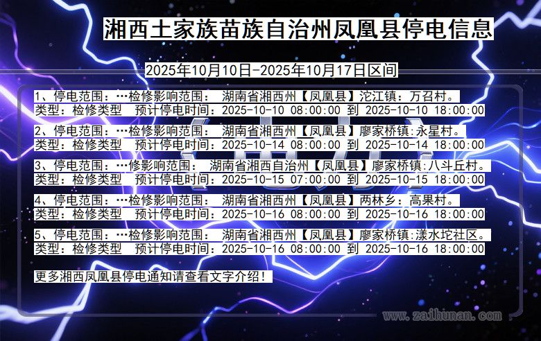 湖南省湘西凤凰停电通知