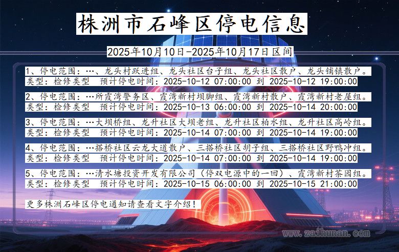 湖南省株洲石峰停电通知
